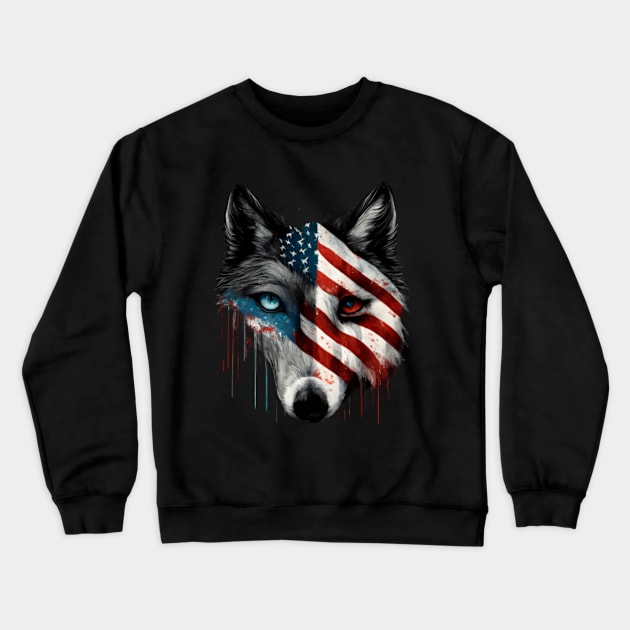 Wolf, american flag, Alaska, Idaho, Michigan, Minnesota, Montana, New Mexico, Utah, Wyoming Crewneck Sweatshirt by ThatSimply!